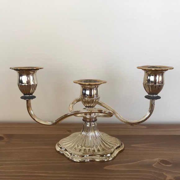 Candelabra 3 Swirl Arm Taper Candle Holder Gold Tone Finish with Brass 6" Tall - Picture 8 of 9